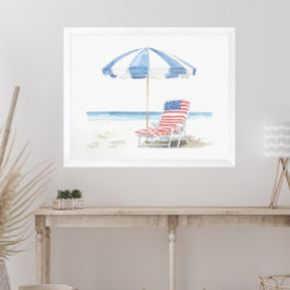 Aquarellfarben Patriotische Red White & Blue Beach Poster