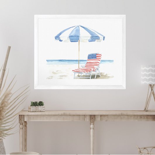Aquarellfarben Patriotische Red White & Blue Beach Poster