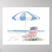 Aquarellfarben Patriotische Red White & Blue Beach Poster (Vorne)