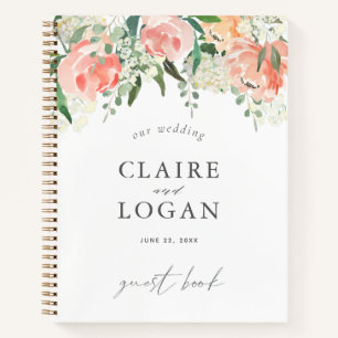 Aquarellfarben Peach Rose Floral Wedding Gästebuch Notizblock