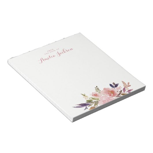 Aquarellfarben Personalisiert rosa Stationierung Notizblock (angewinkelt)