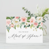 Aquarellfarben Pfirsich Florals meine Trauzeugin Einladung (Stehend Vorderseite)