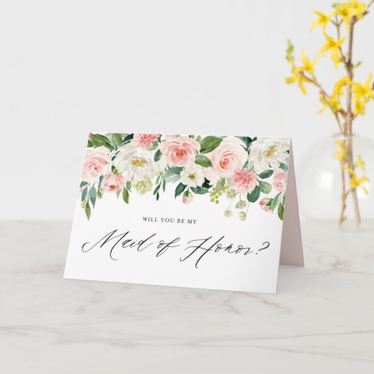 Aquarellfarben Pfirsich Florals meine Trauzeugin Karte (Gelbe Blume)