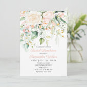 Aquarellfarben Pfirsich Rosa Blume Brautparty I Einladung (Stehend Vorderseite)