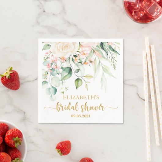 Aquarellfarben Pfirsich Rosa Blume Brautparty Serviette (Beispiel)