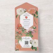 Aquarellfarben Pfirsichrosa Peonies Blume Hochzeit All In One Einladung (Innen Boden)