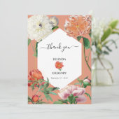 Aquarellfarben Pfirsichrosa Peonies Blume Hochzeit Dankeskarte (Stehend Vorderseite)
