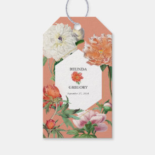 Aquarellfarben Pfirsichrosa Peonies Blume Hochzeit Geschenkanhänger