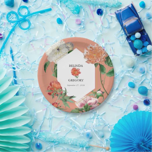 Aquarellfarben Pfirsichrosa Peonies Blume Hochzeit Pappteller (Party)