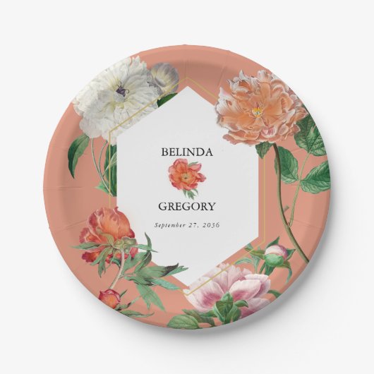 Aquarellfarben Pfirsichrosa Peonies Blume Hochzeit Pappteller (Vorderseite)