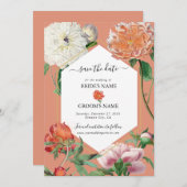 Aquarellfarben Pfirsichrosa Peonies Blume Hochzeit Save The Date (Vorne/Hinten)