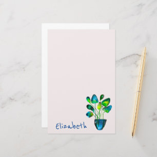 Aquarellfarben Pflanze grün und blau abstrakt Briefpapier