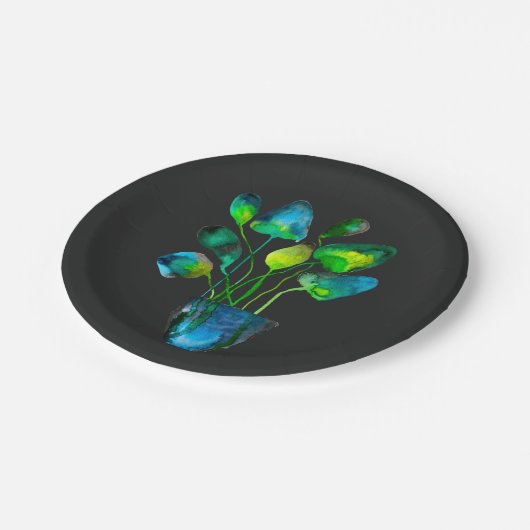 Aquarellfarben Pflanze grün und blau abstrakt Pappteller (Schrägansicht)