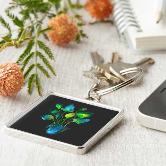 Aquarellfarben Pflanze grün und blau abstrakt Schlüsselanhänger (Seite)