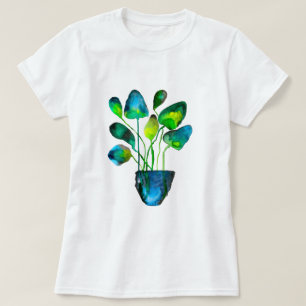 Aquarellfarben Pflanze grün und blau abstrakt T-Sh T-Shirt