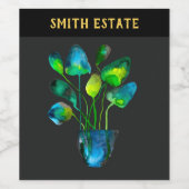 Aquarellfarben Pflanze grün und blau abstrakt Weinetikett (Einzelnes Label)