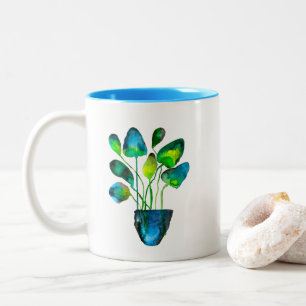 Aquarellfarben Pflanze grün und blau abstrakt Zweifarbige Tasse
