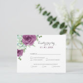 Aquarellfarben-Pflaume-Rose Hochzeit Rsvp (Stehend Vorderseite)