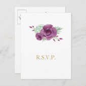 Aquarellfarben-Pflaume-Rose Hochzeit Rsvp Einladungspostkarte (Vorne/Hinten)