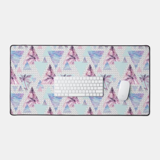 Aquarellfarben Pink & Blue Palm Tree Muster Schreibtischunterlage (Tastatur & Maus)