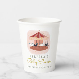 Aquarellfarben Pink Carousel Babydusche Papiertüte Pappbecher
