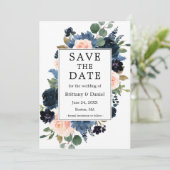 Aquarellfarben Pink Dusty Blau Foto Save The Date (Stehend Vorderseite)