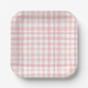 Aquarellfarben Pink Gingham Paper-Teller Pappteller