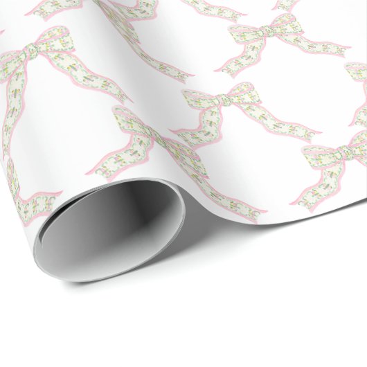 Aquarellfarben Pink & Green Bows Garland Weihnacht Geschenkpapier (Rolleneckpunkt)