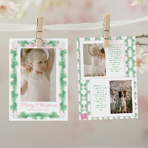 Aquarellfarben Pink & Green Christmas Garland Foto Feiertagskarte