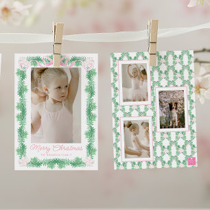 Aquarellfarben Pink & Green Christmas Garland Foto Feiertagskarte