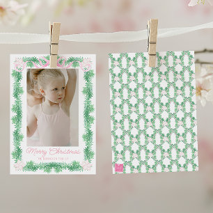 Aquarellfarben Pink & Green Christmas Garland Foto Feiertagskarte