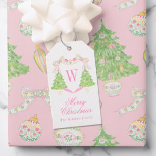 Aquarellfarben Pink & Green Christmas Monogram Wap Geschenkanhänger