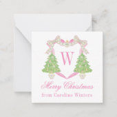 Aquarellfarben Pink & Green Christmas Monogram Wap Mitteilungskarte (Vorderseite)