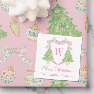 Aquarellfarben Pink & Green Christmas Monogram Wap Mitteilungskarte