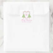 Aquarellfarben Pink & Green Christmas Monogram Wap Quadratischer Aufkleber (Tasche)