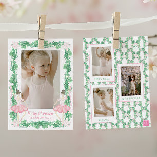 Aquarellfarben Pink & Green Weihnachtsballerinas F Feiertagskarte