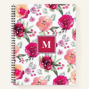 Aquarellfarben Pink Peach Floral Notebook Notizblock