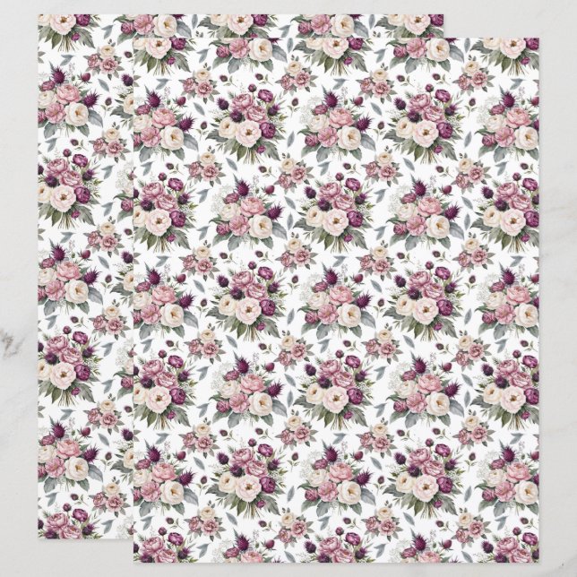Aquarellfarben Pink Peonies Scrapbook Paper (Vorne/Hinten)