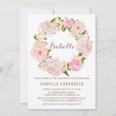 Aquarellfarben Pink Peonies Wreath Christening Einladung (Vorderseite)