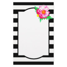 Aquarellfarben Pink Peony Black & White Stationery