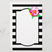 Aquarellfarben Pink Peony Black & White Stationery Briefpapier (Vorne/Hinten)