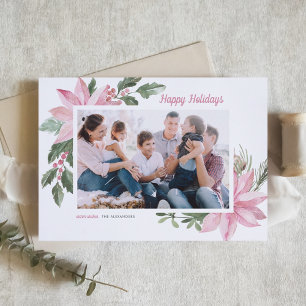 Aquarellfarben Pink Poinsettia Happy Holidays Foto Feiertagskarte