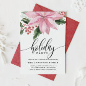 Aquarellfarben Pink Poinsettia und Holly Holiday P Einladung
