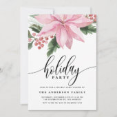 Aquarellfarben Pink Poinsettia und Holly Holiday P Einladung (Vorderseite)