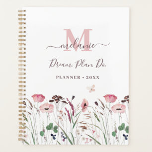 Aquarellfarben Pink Poppy Individuelle Name Monogr Planer