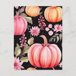 Aquarellfarben Pink Pumpkin Floral Muster Feiertagspostkarte