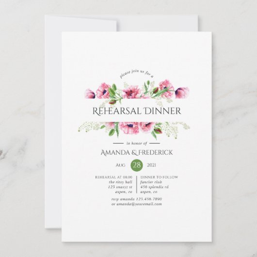 Aquarellfarben Pink Puppies Probe Abendessen Einladung (Vorderseite)