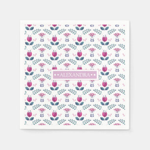 Aquarellfarben Pink Tulip Design Monogramm Serviette