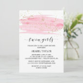 Aquarellfarben Pink und Gold Twin Girls Babydusche Einladung (Stehend Vorderseite)