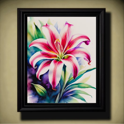 Aquarellfarben Pink und White Stargazer Lily Poste Poster